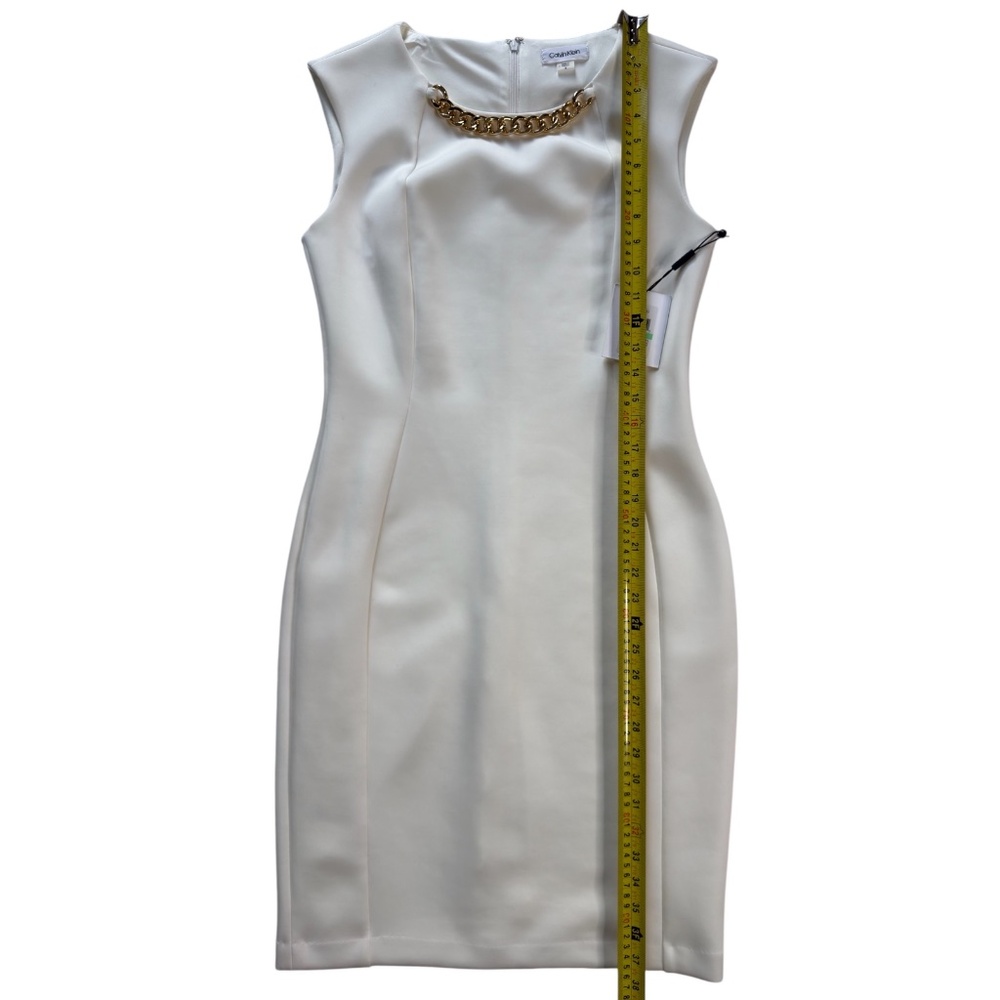 NWT Calvin Klein Cream Sleeveless Sheath Dress Gold Chain Office Bride Evening 8 - Picture 5 of 9